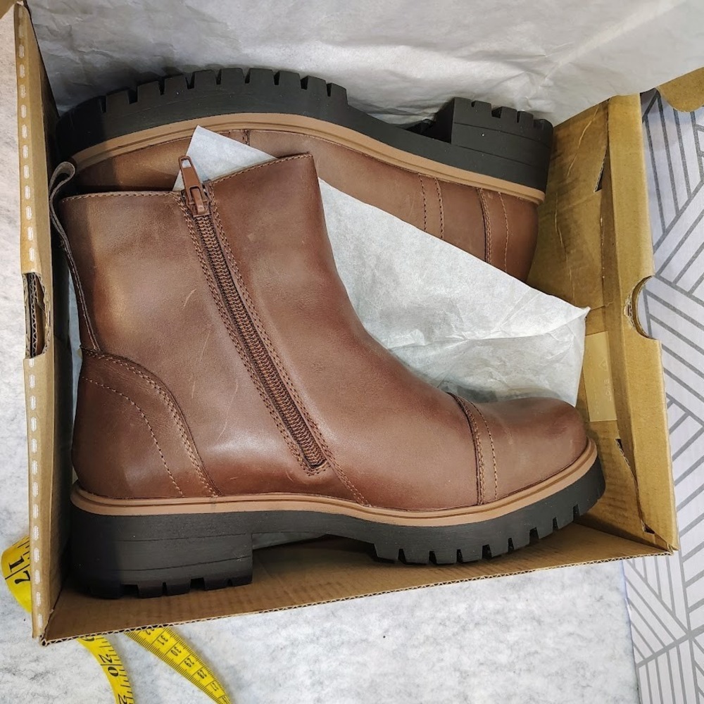Eddie Bauer Hannah Short Side Leather Platform Lugged Sole Boots Brown Size 11